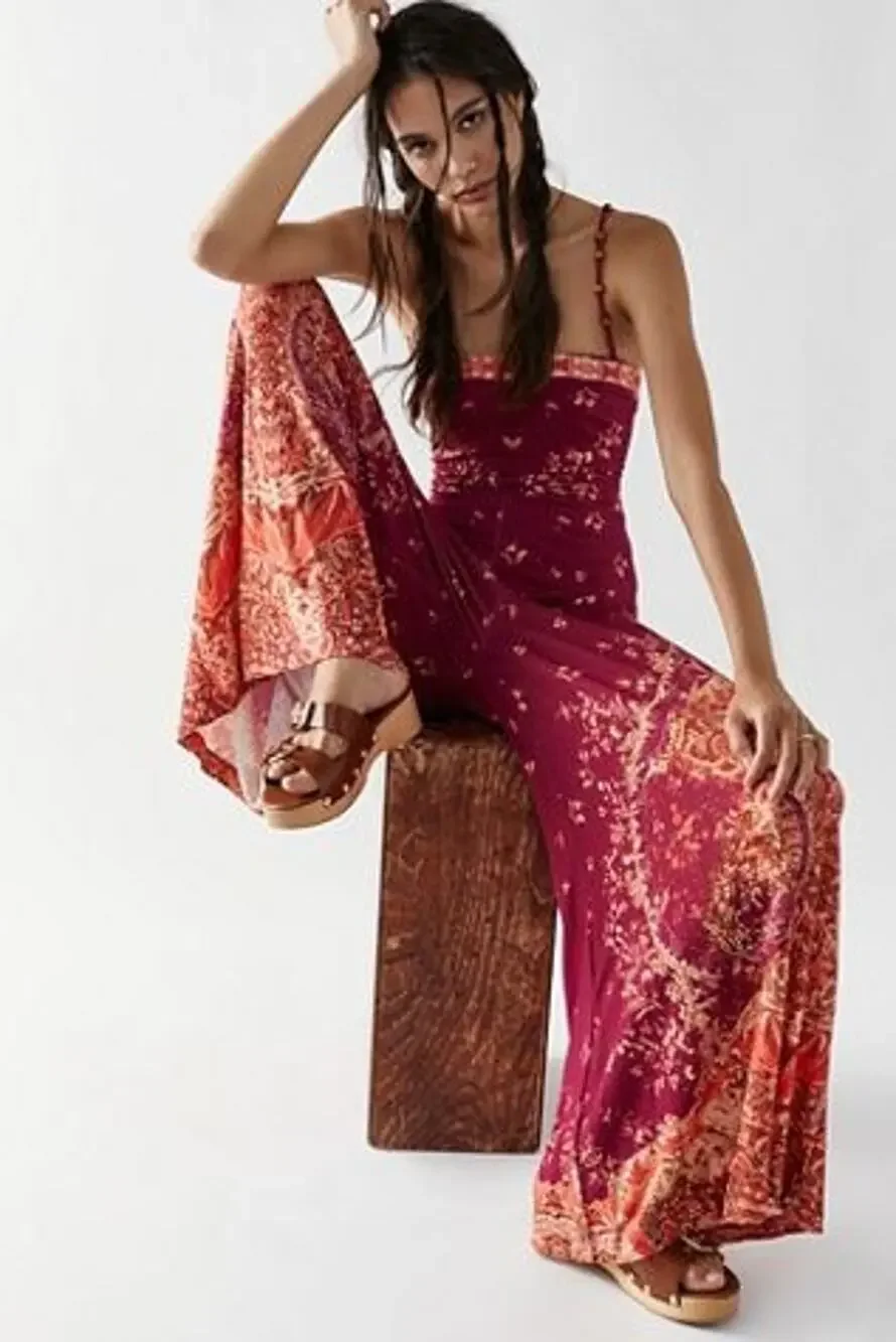 New Free People Astrid Jumpsuit $288 SMALL Raspberry Wide-leg Adjustable Straps